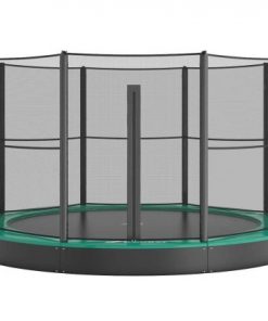 14 foot green round inground sport trampoline with enclosure