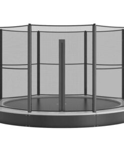 12ft Round Akrobat Primus Flat In-Ground Trampoline - Anthracite Grey (Grey Pad and Black Jump Mat) 12 14 foot gray round inground sport trampoline with enclosure