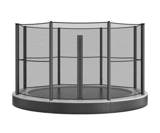 12ft Round Akrobat Primus Flat In-Ground Trampoline - Anthracite Grey (Grey Pad and Black Jump Mat) 6 14 foot gray round inground sport trampoline with enclosure