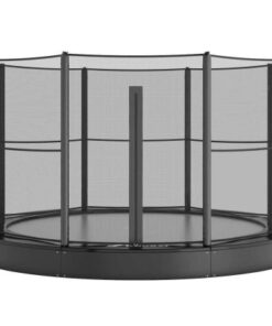 14 foot black round inground sport trampoline with enclosure