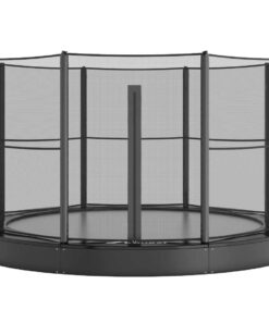 12ft Round Akrobat Primus Flat In-Ground Trampoline - Black (Black Pad with Grey Jump Mat) 11 12 foot round all black in-ground trampoline with enclosure