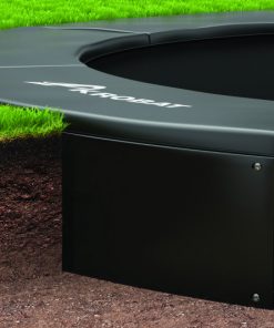 10ft Round Akrobat Primus Flat In-Ground Trampoline - Black Pad with Gray Jump Mat 10 akrobat flat inground retaining wall