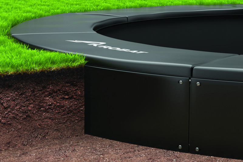 10ft Round Akrobat Primus Flat In-Ground Trampoline - Black Pad with Gray Jump Mat 4 akrobat flat inground retaining wall