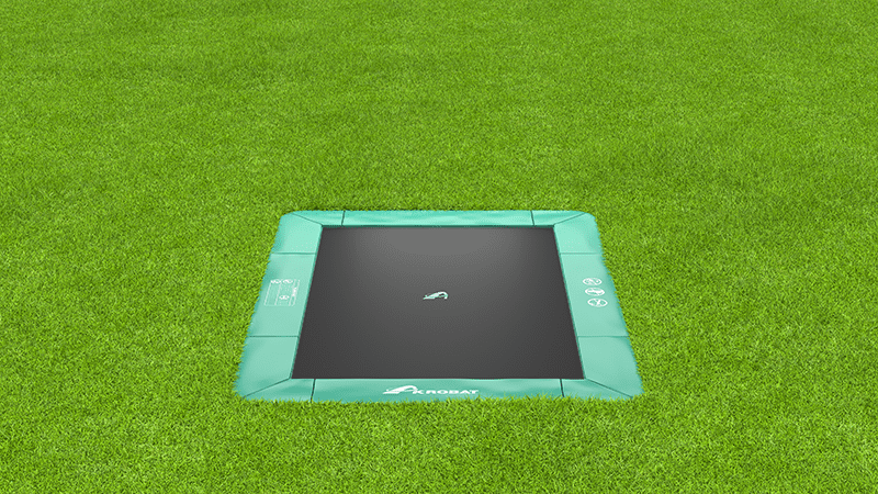 17ft x 10ft Akrobat Primus In-Ground Trampoline - Green (Green Pad with Black Jump Mat) *With Free Enclosure and Cover* 1 green rectangular inground trampoline, largest in-ground trampoline,