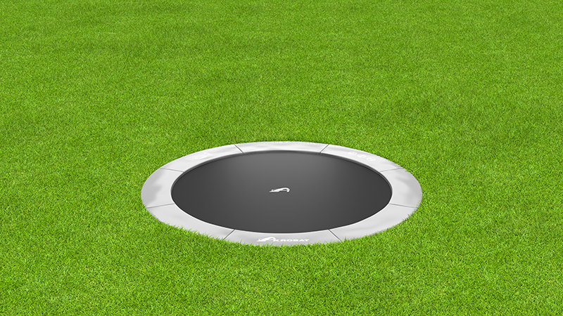 Akrobat Primus 10ft Round In-Ground Trampoline - Anthracite Gray Pad with Black Jump Mat 1 gray round inground trampoline