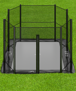 10ft x 6ft Akrobat Primus Flat In-Ground Trampoline - Black Pad with Gray Jump Mat 8 black rectangular inground trampoline with enclosure