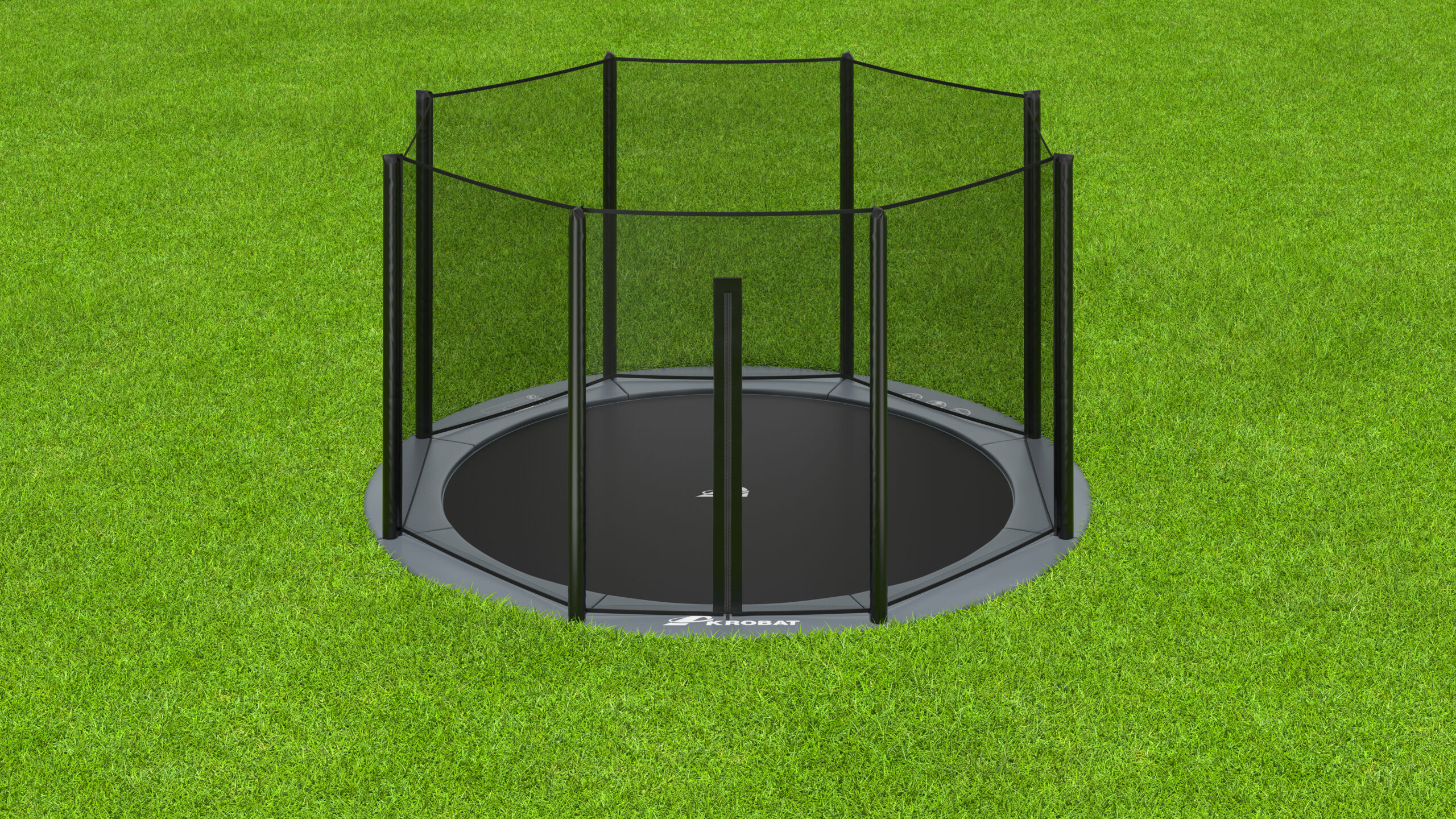 Akrobat Primus 10ft Round In-Ground Trampoline - Anthracite Gray Pad with Black Jump Mat 3 10 foot gray round inground trampoline with enclosure