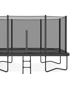 An illustration featuring a trampoline and a ladder, emphasizing the trampoline's dimensions and overall layout.