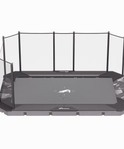A trampoline equipped with a safety net above, ensuring secure and enjoyable bouncing experiences.