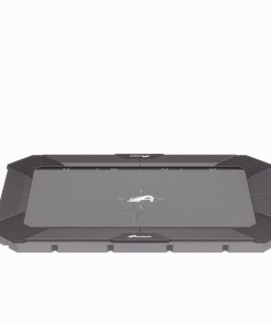 A black tablet set on a white background, showcasing its contemporary style and technological appeal.