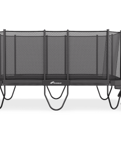 A trampoline featuring a safety net above, ensuring secure and enjoyable bouncing experiences.