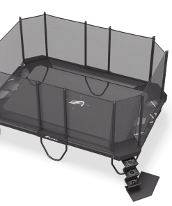 A trampoline equipped with a safety net above, ensuring secure and enjoyable bouncing experiences.