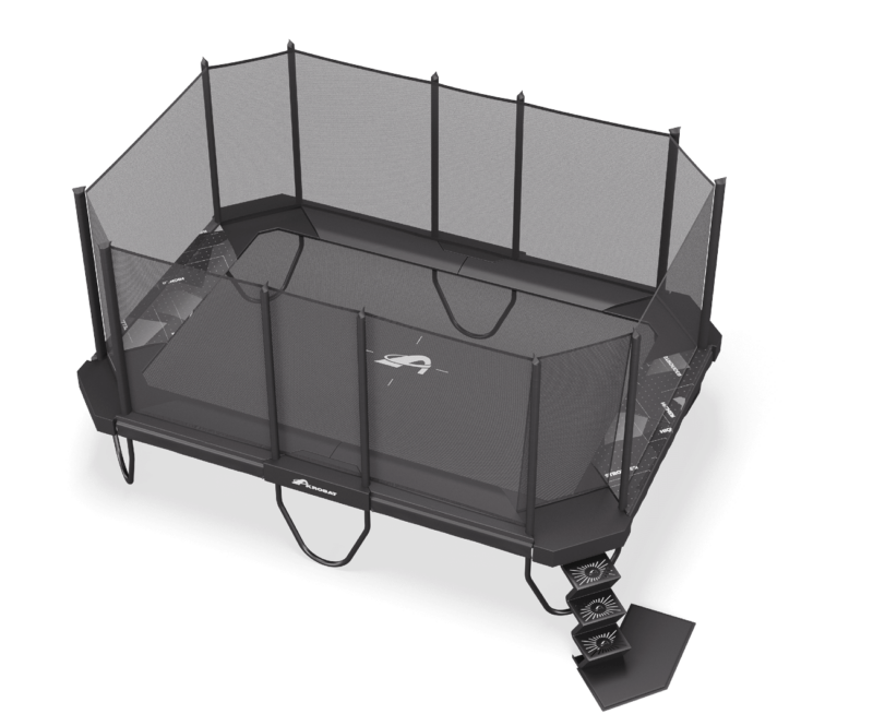 How Much Weight Can a Trampoline Hold? Actual Numbers (Static & Dynamic) 5 A trampoline equipped with a safety net above, ensuring secure and enjoyable bouncing experiences.