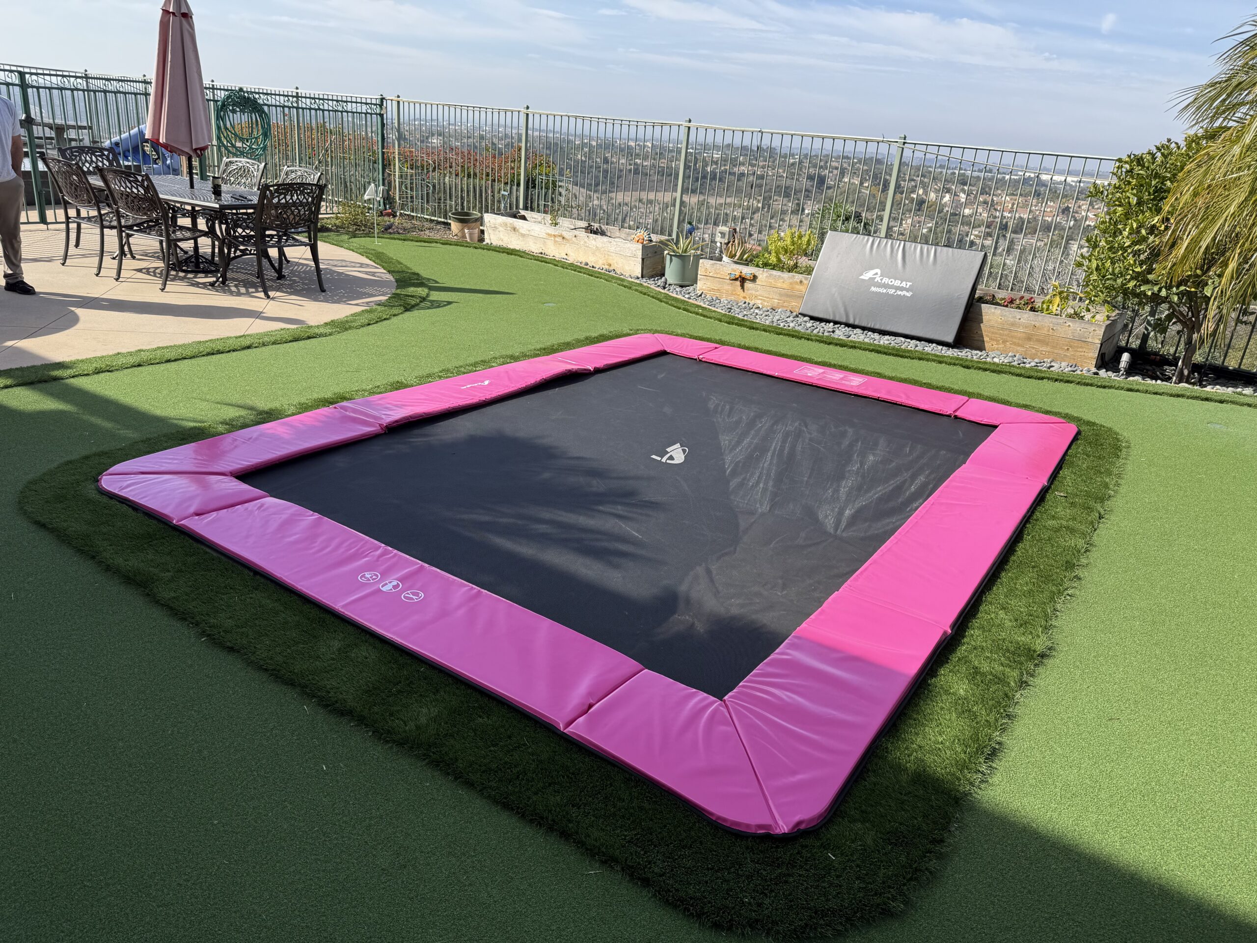 17ft x 10ft Akrobat Primus Flat PLUS LIMITED EDITION PINK PAD with Black Jump Mat In-ground Trampoline 1 17ft x 10ft Akrobat Primus Flat PLUS LIMITED EDITION PINK PAD with Black Jump Mat In-ground Trampoline
